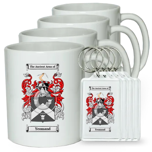 Yeomand Set of 4 Coffee Mugs and Keychains