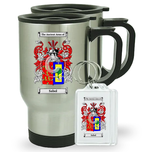 Sabol Pair of Travel Mugs and pair of Keychains