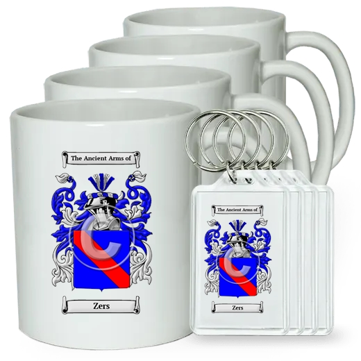 Zers Set of 4 Coffee Mugs and Keychains