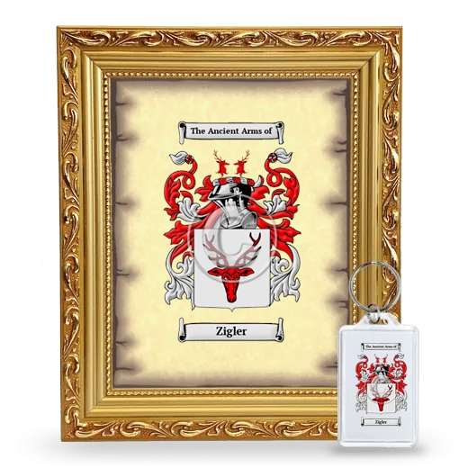 Zigler Framed Coat of Arms and Keychain - Gold