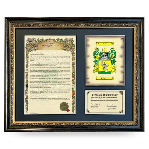 Zwinger Framed Surname History and Coat of Arms- Heirloom