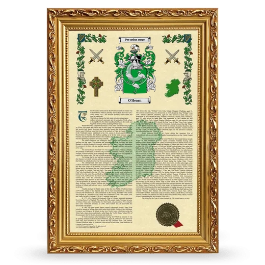 O'Hearn Armorial History Framed - Gold