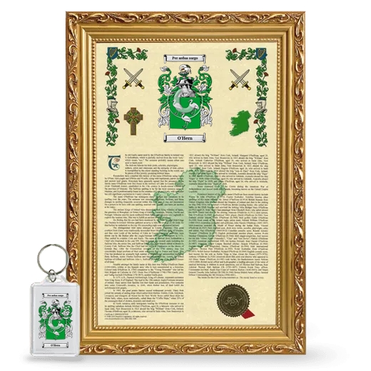 O'Hern Framed Armorial History and Keychain - Gold