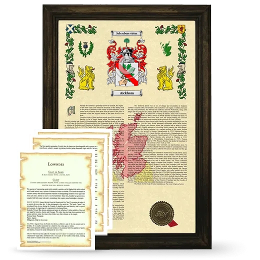 Aickham Framed Armorial History and Symbolism - Brown