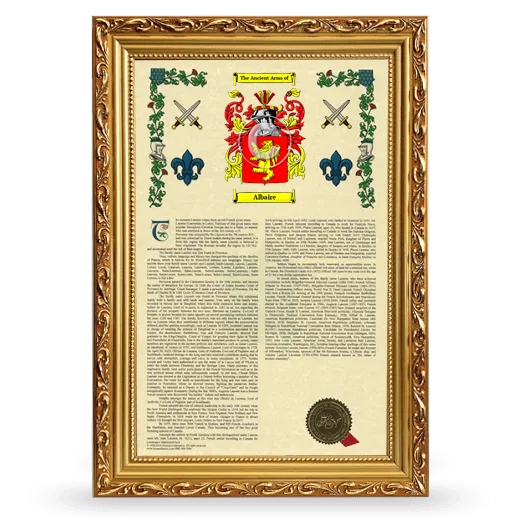 Albaire Armorial History Framed - Gold