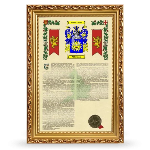 Aldreman Armorial History Framed - Gold