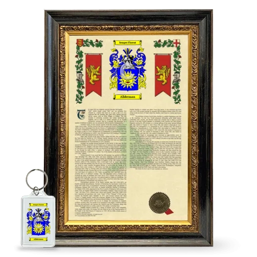 Allderman Framed Armorial History and Keychain - Heirloom