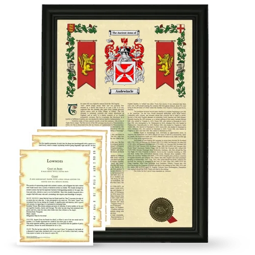 Audewincle Framed Armorial History and Symbolism - Black