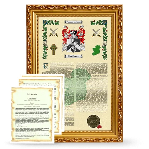 MacAlexter Framed Armorial History and Symbolism - Gold