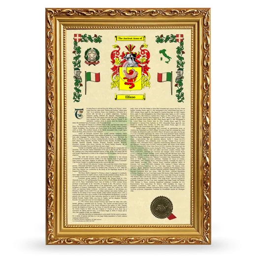 Elfano Armorial History Framed - Gold