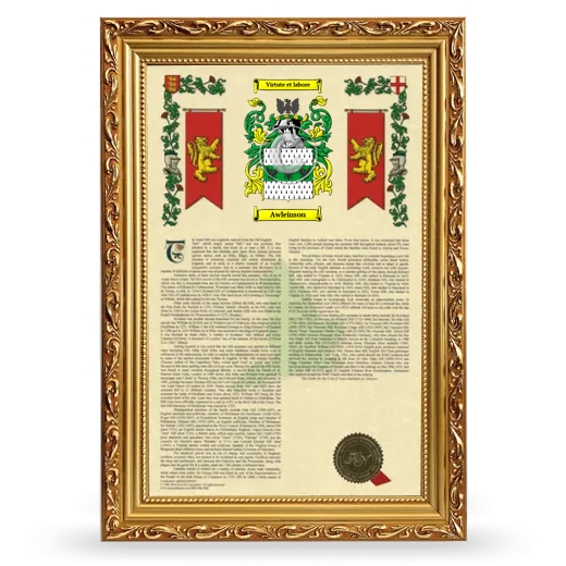 Awleinson Armorial History Framed - Gold