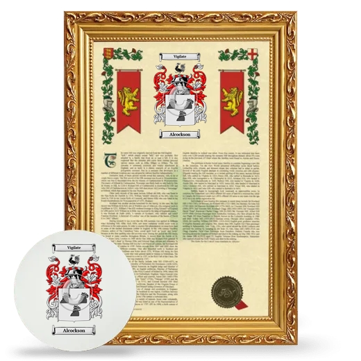 Alcockson Framed Armorial History and Mouse Pad - Gold