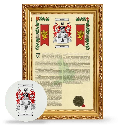 Allcach Framed Armorial History and Mouse Pad - Gold