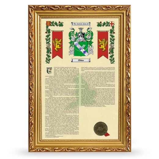 Elbins Armorial History Framed - Gold