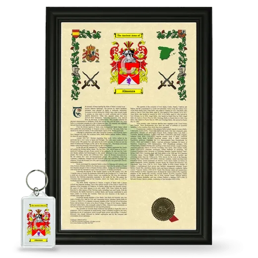 Almanza Framed Armorial History and Keychain - Black