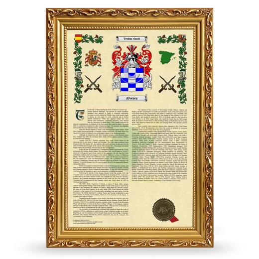 Alverez Armorial History Framed - Gold