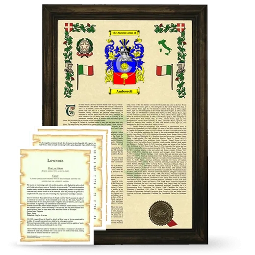 Ambrosoli Framed Armorial History and Symbolism - Brown
