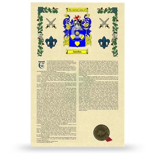 Amelon Armorial History with Coat of Arms