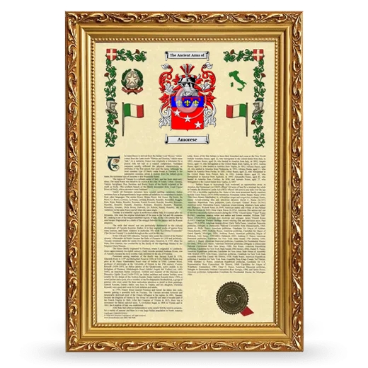 Amorese Armorial History Framed - Gold