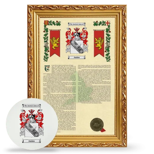 Amian Framed Armorial History and Mouse Pad - Gold