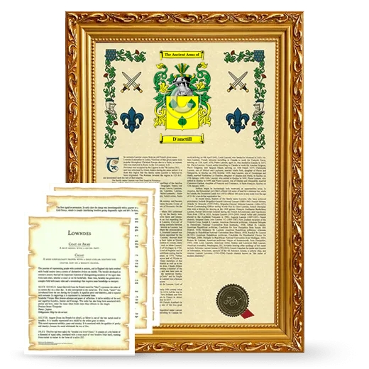 D'anctill Framed Armorial History and Symbolism - Gold