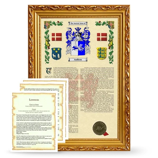 Andison Framed Armorial History and Symbolism - Gold