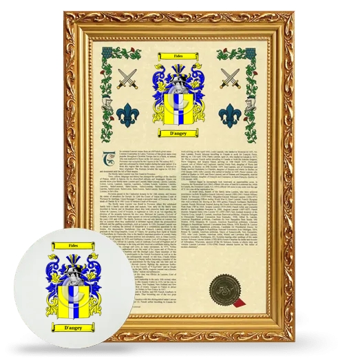 D'angey Framed Armorial History and Mouse Pad - Gold