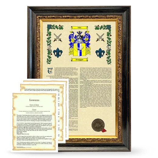 D'angger Framed Armorial History and Symbolism - Heirloom