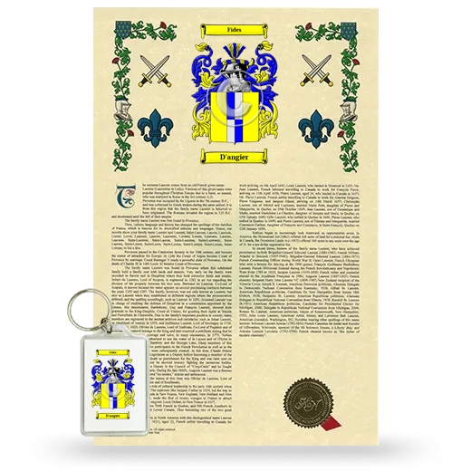 D'angier Armorial History and Keychain Package