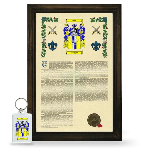 D'angier Framed Armorial History and Keychain - Brown