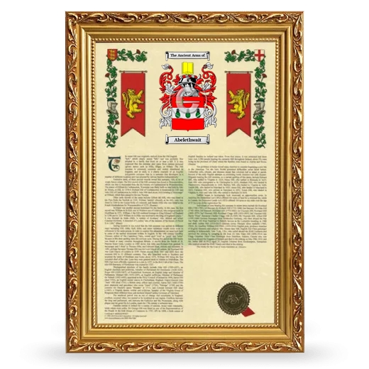 Abelethwait Armorial History Framed - Gold