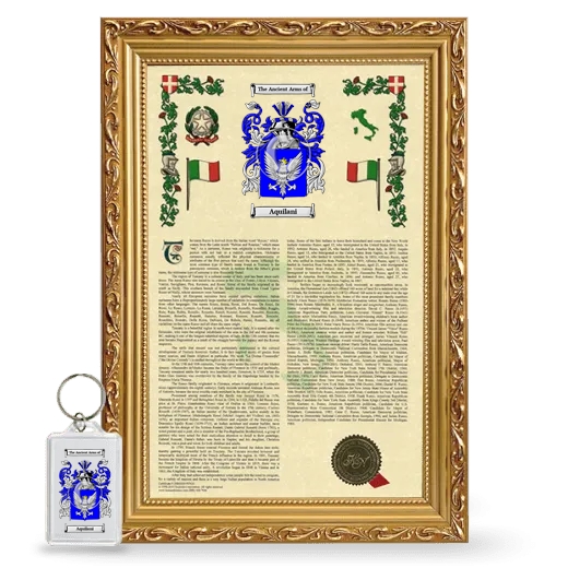 Aquilani Framed Armorial History and Keychain - Gold