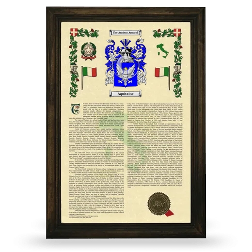 Aquitaine Armorial History Framed - Brown