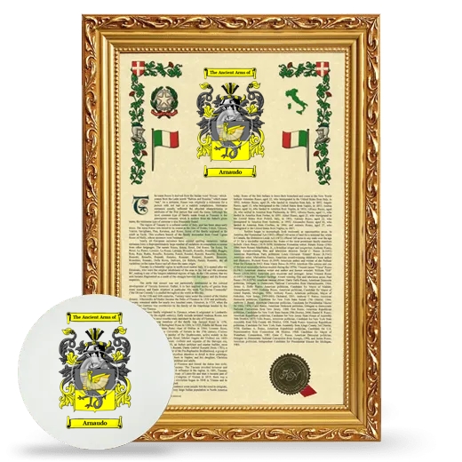 Arnaudo Framed Armorial History and Mouse Pad - Gold
