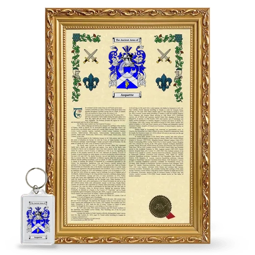 Arquette Framed Armorial History and Keychain - Gold