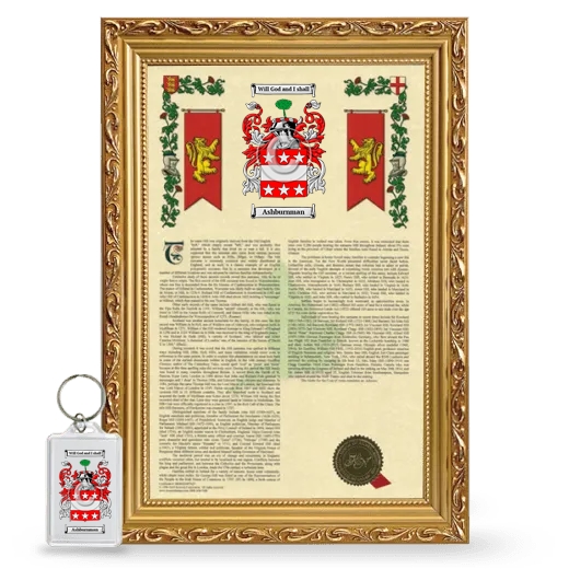 Ashburnman Framed Armorial History and Keychain - Gold