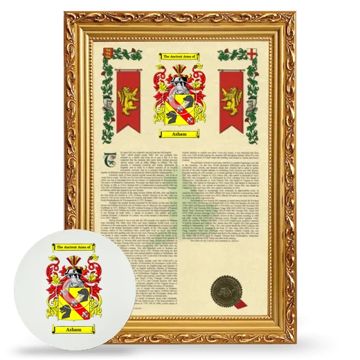 Asham Framed Armorial History and Mouse Pad - Gold