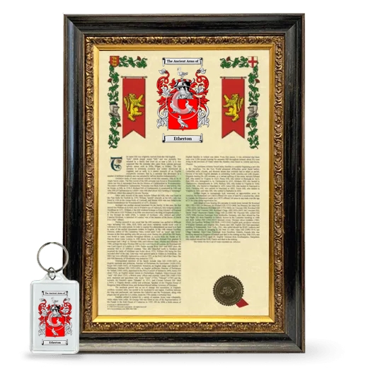 Etherton Framed Armorial History and Keychain - Heirloom