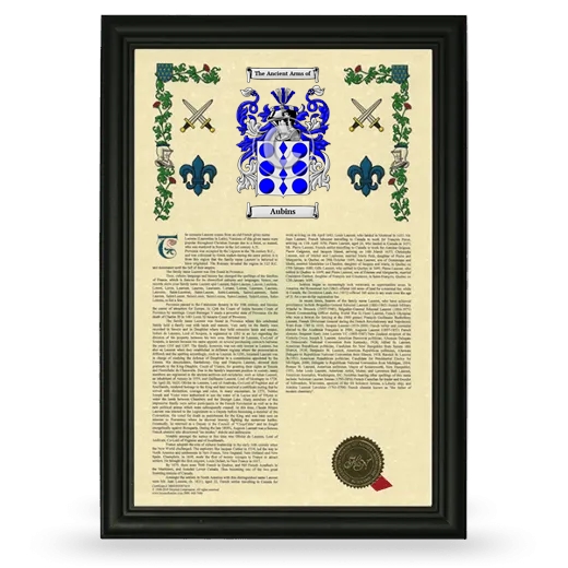 Aubins Armorial History Framed - Black