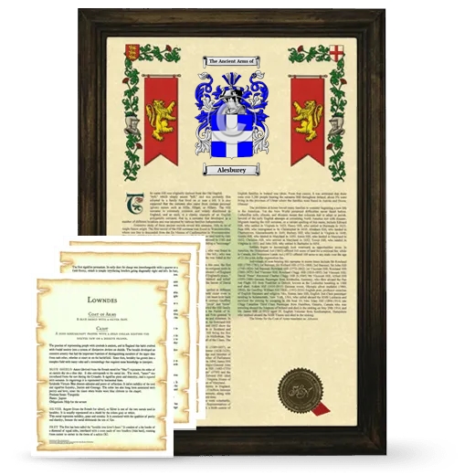 Alesburey Framed Armorial History and Symbolism - Brown