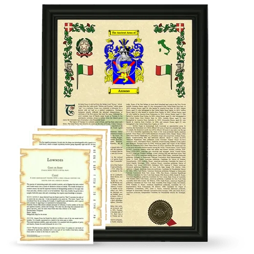 Azzano Framed Armorial History and Symbolism - Black