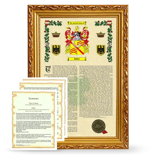 Baher Framed Armorial History and Symbolism - Gold