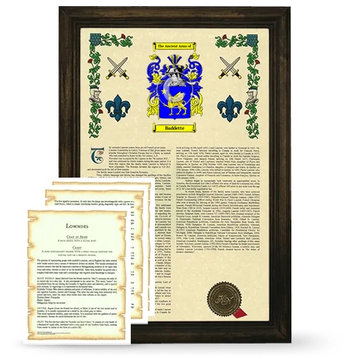 Baddette Framed Armorial History and Symbolism - Brown