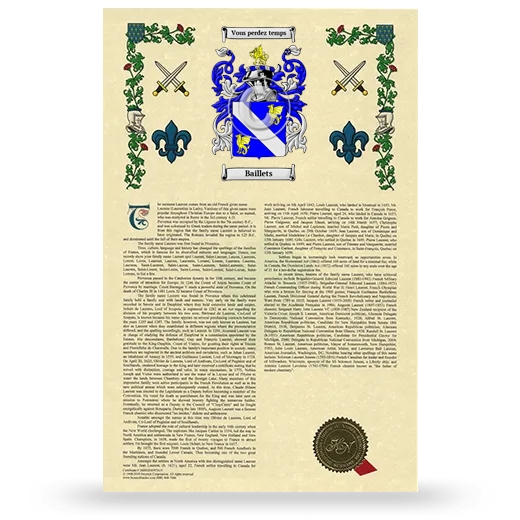 Baillets Armorial History with Coat of Arms