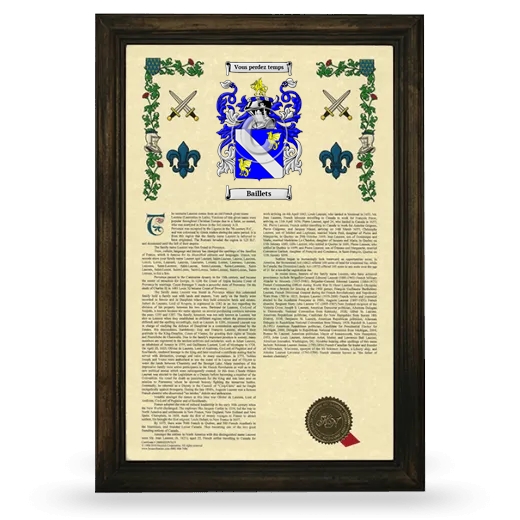 Baillets Armorial History Framed - Brown