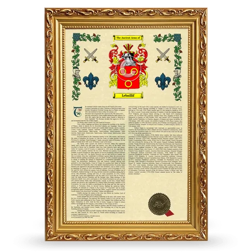 Lebaillif Armorial History Framed - Gold