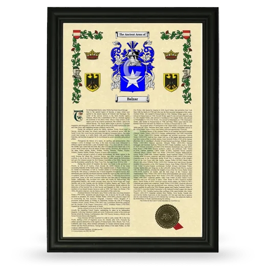 Balzar Armorial History Framed - Black