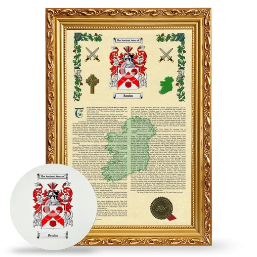 Banim Framed Armorial History and Mouse Pad - Gold