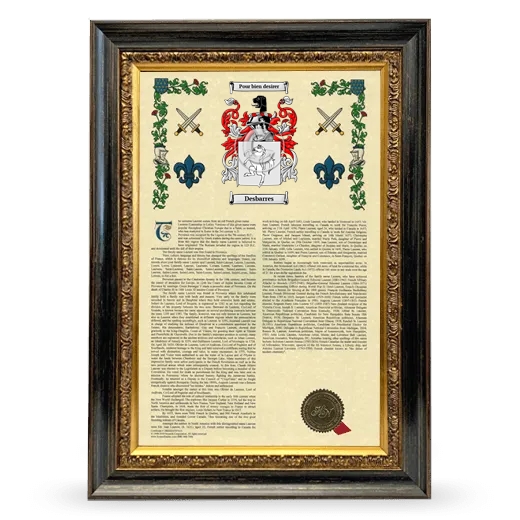 Desbarres Armorial History Framed - Heirloom