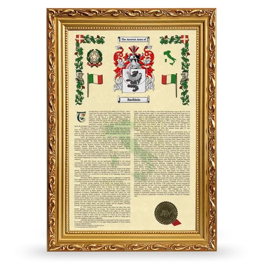 Barbisio Armorial History Framed - Gold